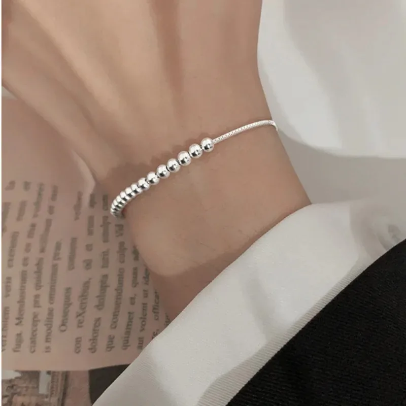 100 % solide 925er-Sterlingsilber-Metallarmbänder für Damen und Herren, verstellbare Perlen, handgefertigt, einfaches Geburtstags- und Weihnachtsgeschenk