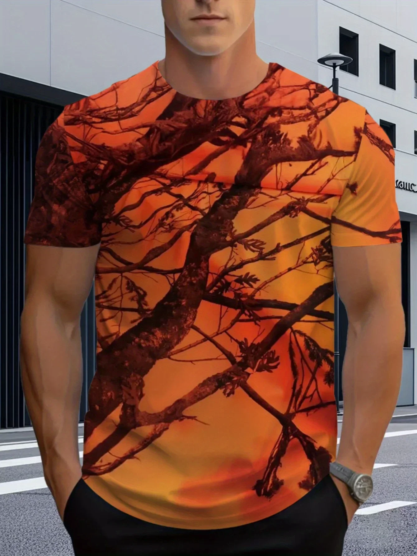 

Мужская высококачественная 3D-футболка для активного отдыха, прочная полиэфирная ткань с оранжевым камуфляжным принтом, идеально подходит для