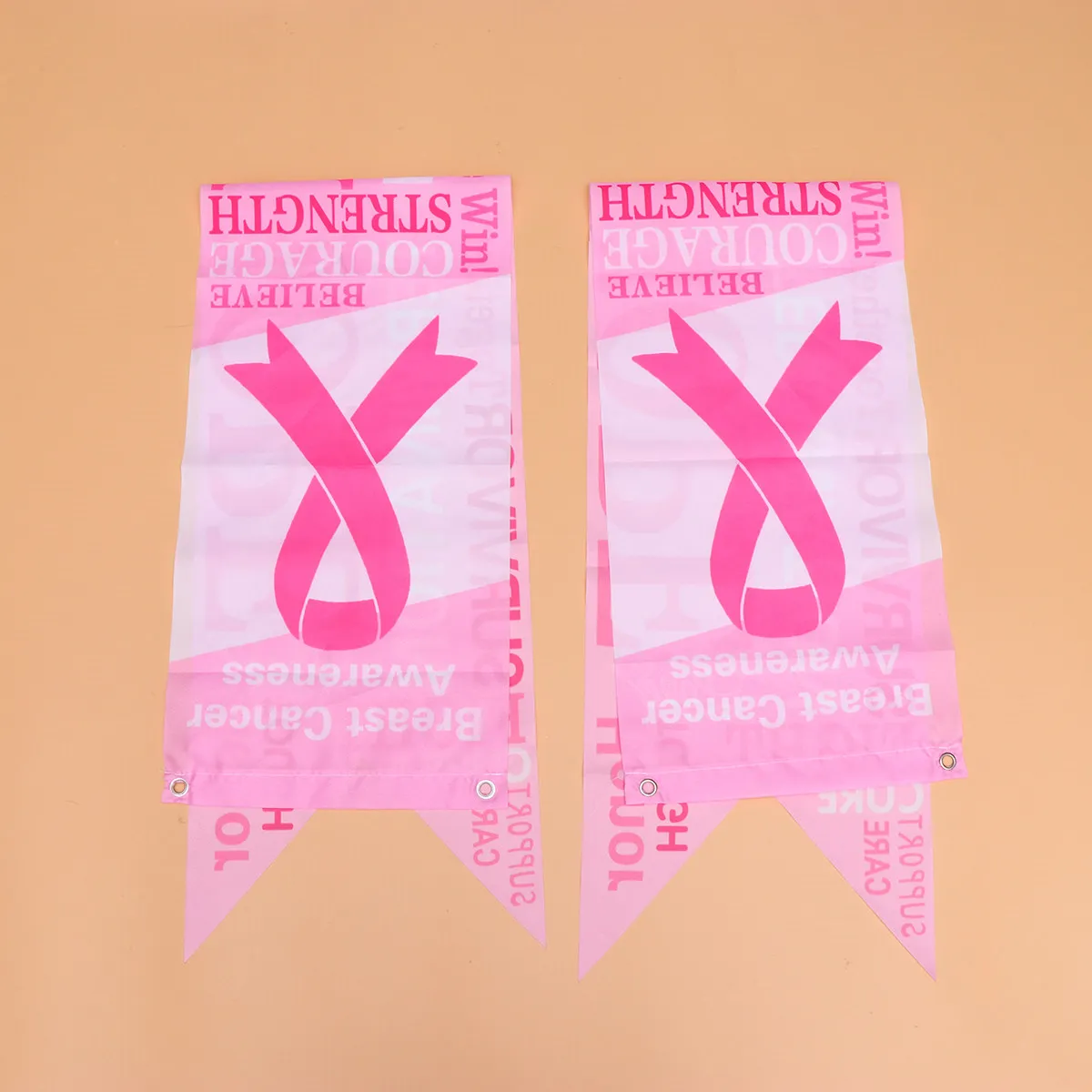 2Pcs Delicate Pink Ribbon Banners Health Awareness Decor for Walls Doors Windows Hallways Trees Photo Backdrop Bunting