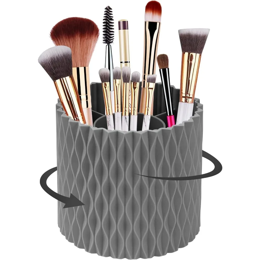

360 Rotating Makeup Brush Holder with 5 Slots for Vanity Decor: Large Capacity Cosmetic Display and Pen Holder Ideal for Desk S