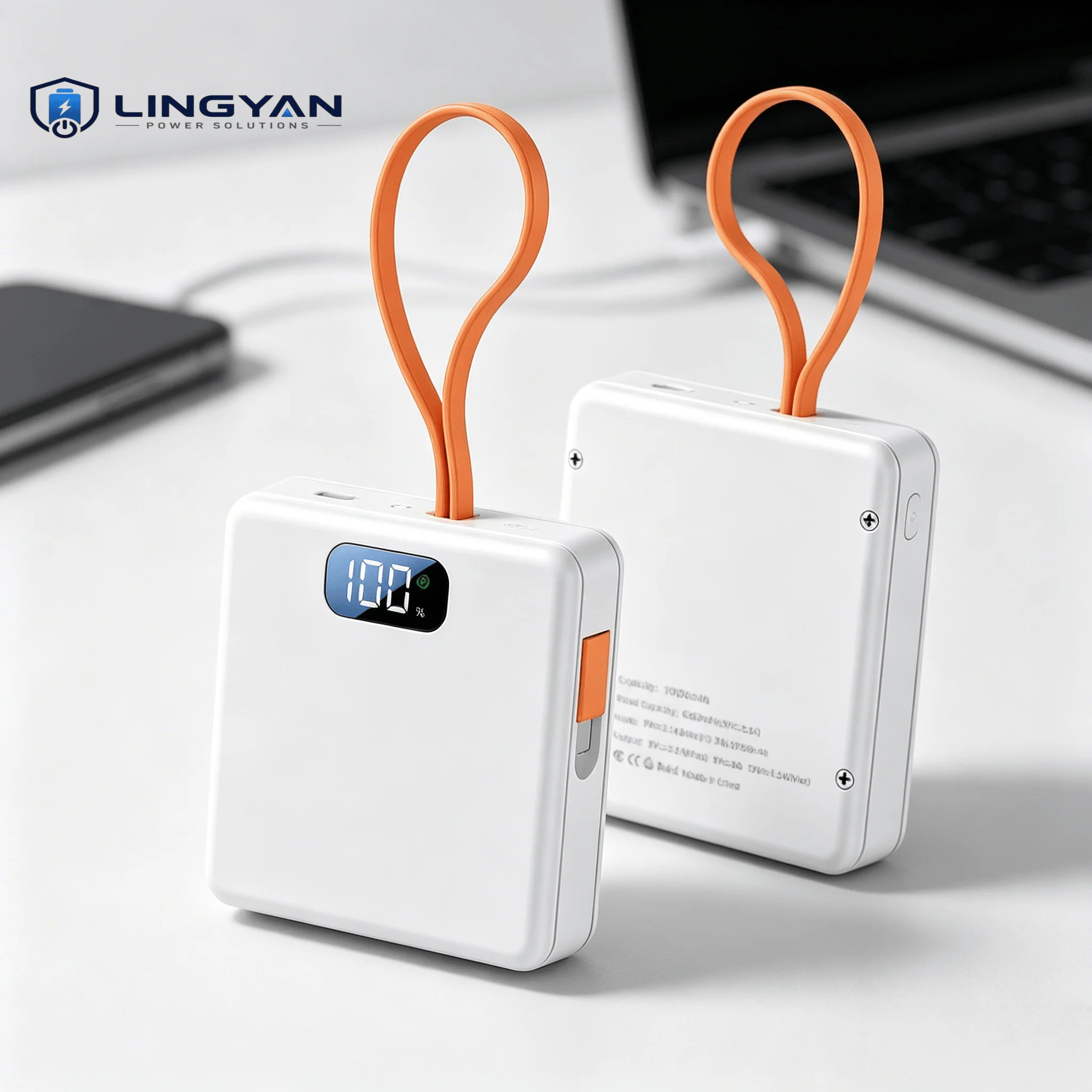 Compact DIY Power Bank Case 3×18650, 22.5W QC PD Type C Fast Charge Shell With Attached Cable For Outdoor Charging