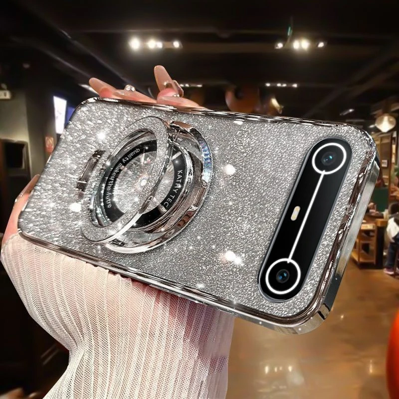 Glitter Water Ripple Hole Magsafe Case For Tecno Spark Slim Folding Holder Cover For Tecno Spark Slim Hard Shell