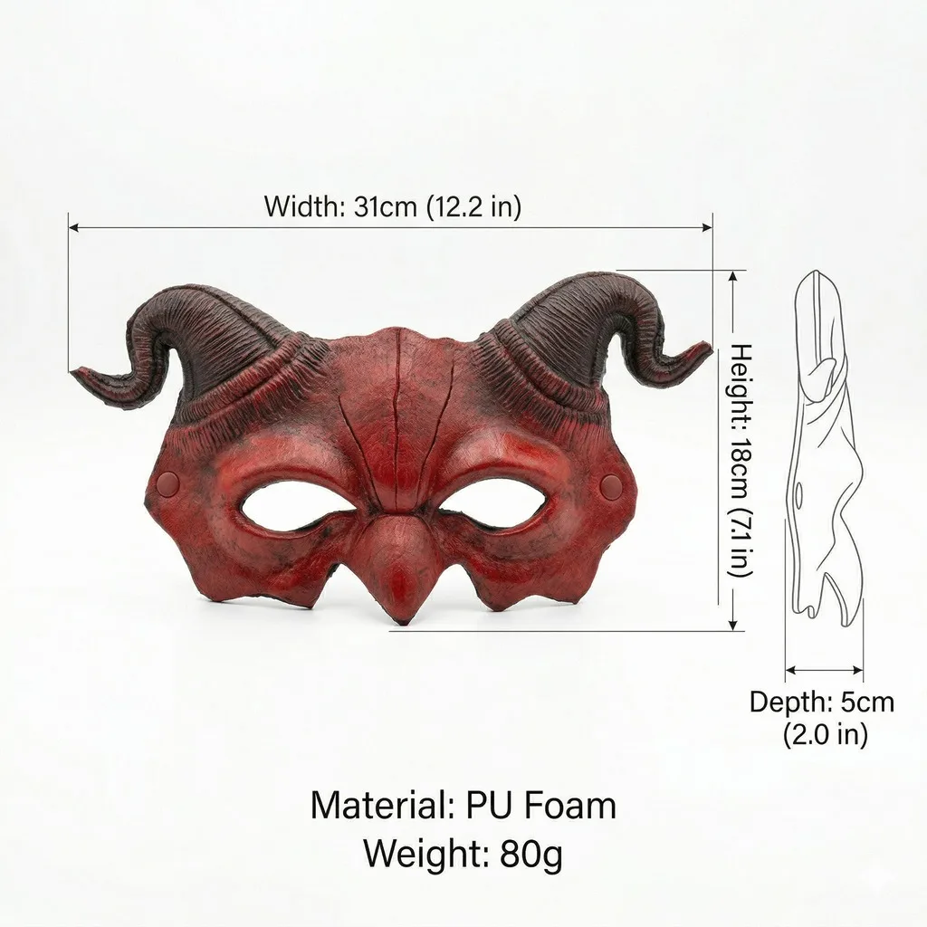Halloween Party Mask Comfortable Devil Face Mask Costume Prop Distressed Horned Mask For Halloween Parties Carnival Parades