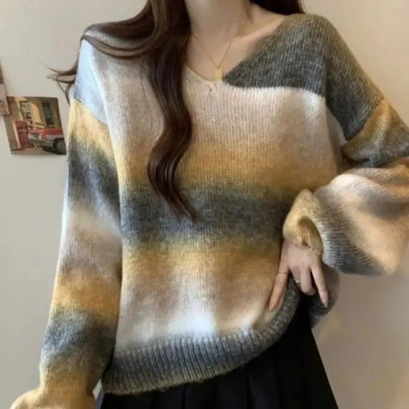 فتاة الخامس الرقبة شريط سترة الأميرة موضة عادية كم طويل محبوك قميص الخريف الشتاء الملابس خارج الملابس الداخلية الدوبامين #4