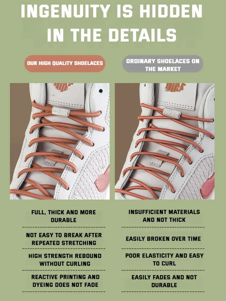 أربطة أحذية مرنة بدون ربطات عنق للبالغين والأطفال للأحذية الرياضية وأحذية التنس - أربطة أحذية مرنة مستديرة مع أربطة مطاطية قابلة للتمدد #4