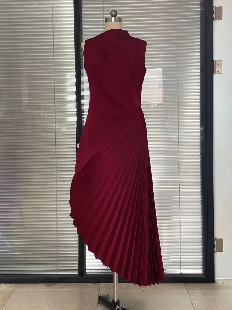 LISM Mode vrouwen Avondjurk Geplooide Onregelmatige Effen Kleur Mouwloos Satijn Elegante Feestjurken 2024 Herfst Nieuwe