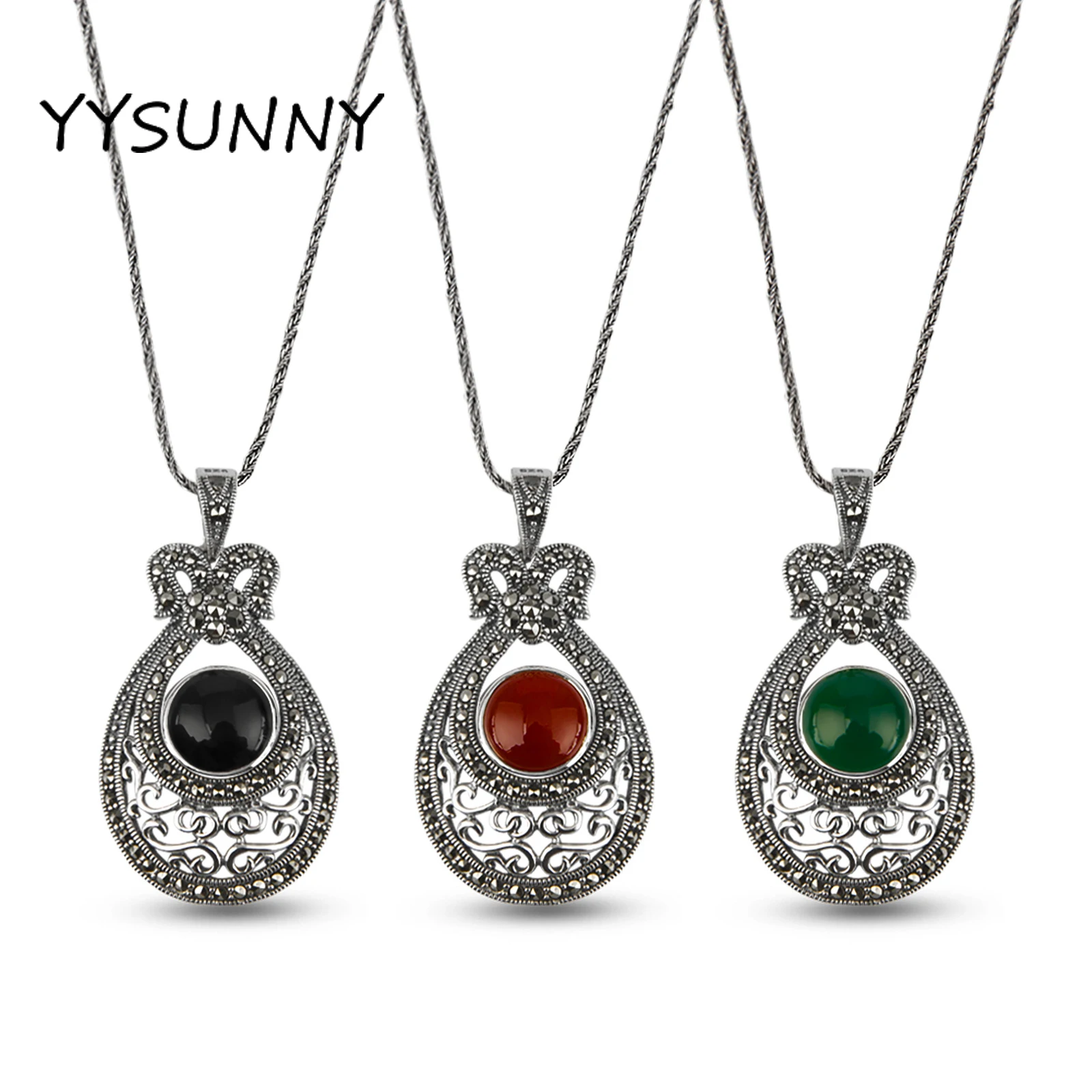 

YYSUNNY Vintage 925 Sterling Silver Water Drops Love Bells Pendant Necklace for Women Punk Style Party Wedding Jewelry