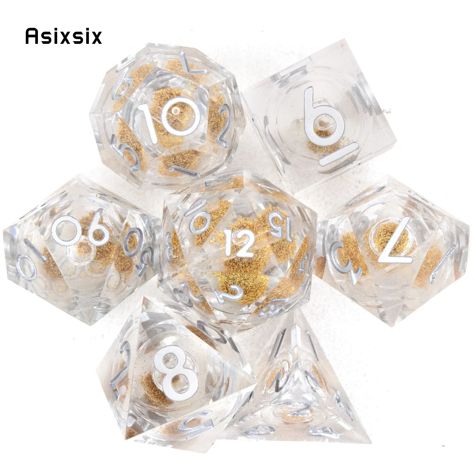

7 Pcs White Flowing Sand White Number Sharp Edge Dice Polyhedral Dice Suitable For RPG Gift