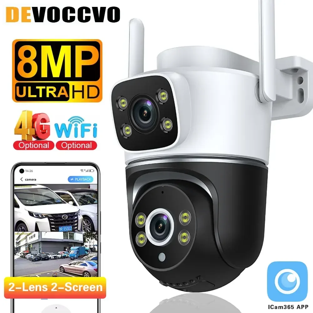 

8MP PTZ Wifi 4G Outdoor Dual Lens Dual Screen IP Camera AI Tracking Two-Way Audio Security Protection CCTV Surveillance Camera