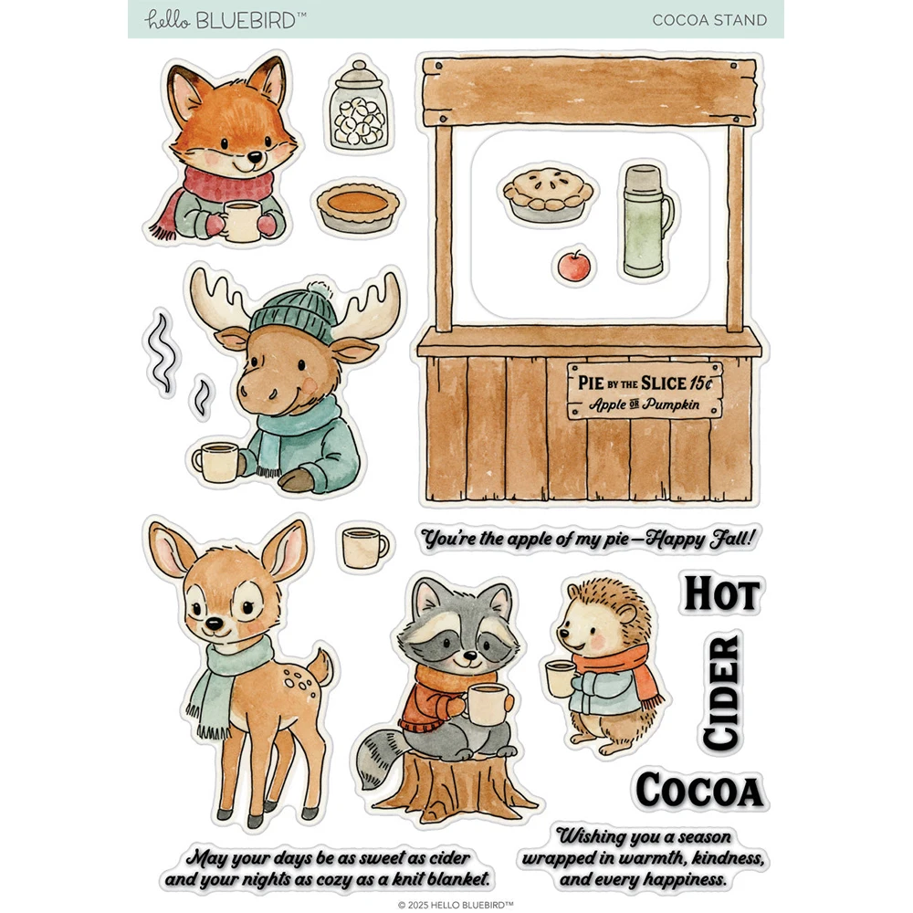 

2025 New Hello Bluebird Christmas Elk Metal Dies and Stamps Animal Cocoa Stand Die DIY Scrapbooking Greeting Card Holiday Gift