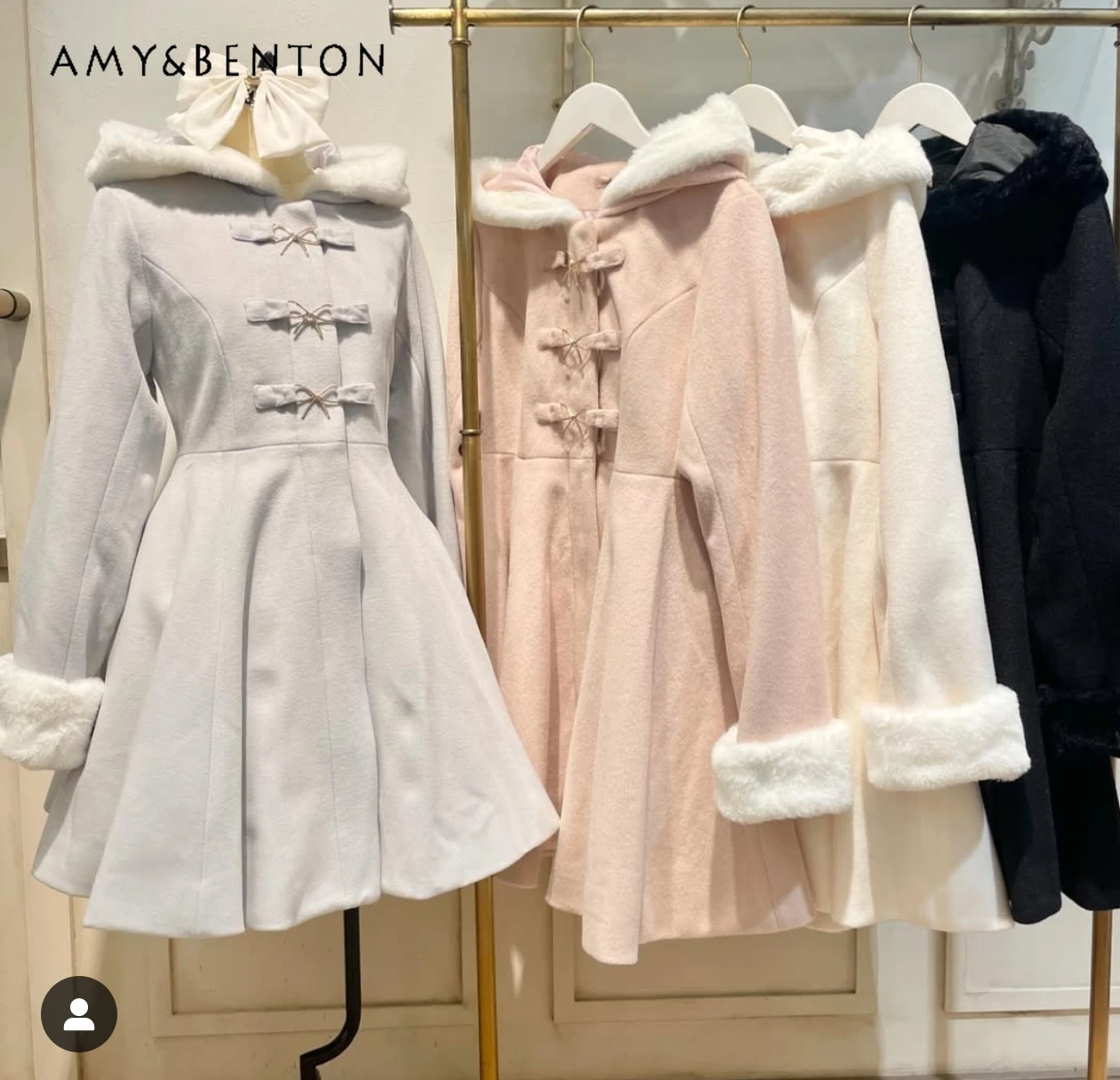 

Japanese Sweet Cute Plush Hooded Bow Single-Breasted Slim Mid-Length Woolen Coat Autumn Winter New Lolita Style Wool Coat Women