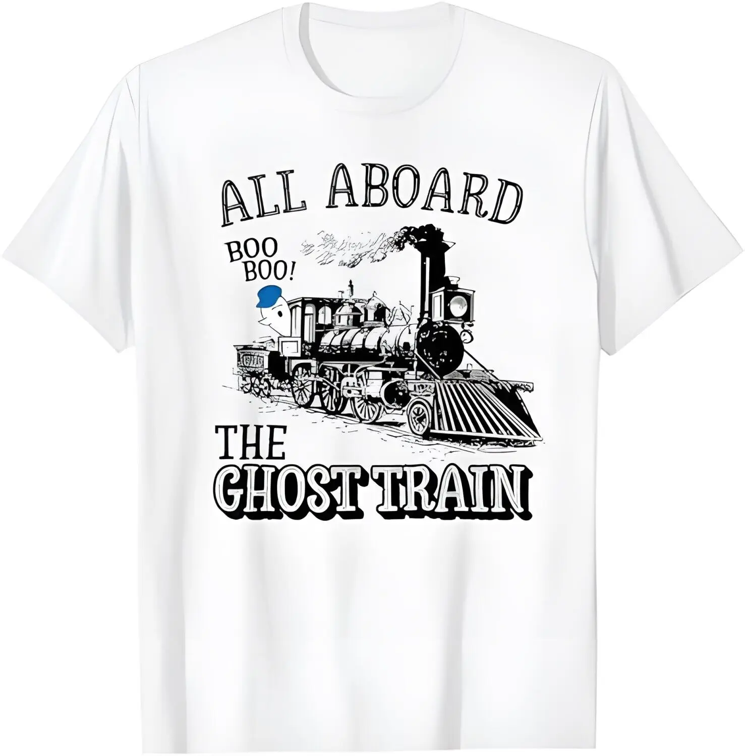 

Halloween Ghost Train Boo Choo Funny All Aboard Boys and Men T-Shirt