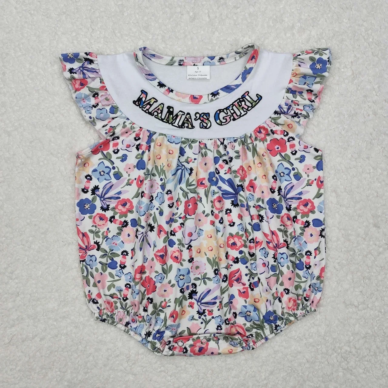 Wholesale Newborn Toddler Embroidery Mama Kids Children Infant Jumpsuit Baby Girl Short Sleeves Bubble Ruffle Floral Romper