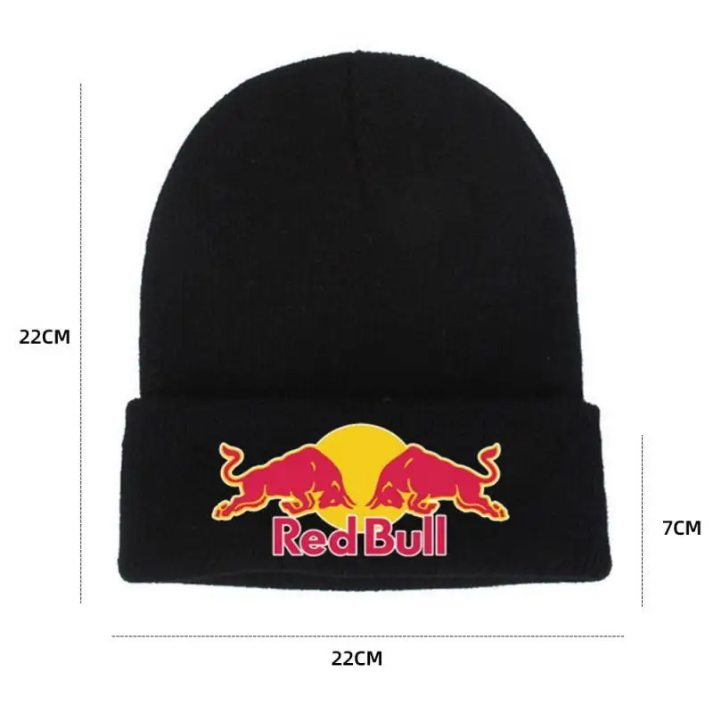 Red Bull Strickmütze, weich und warm, für Damen und Herren, Herbst und Winter, warme Freizeitmütze, gehäkelte bestickte Mütze