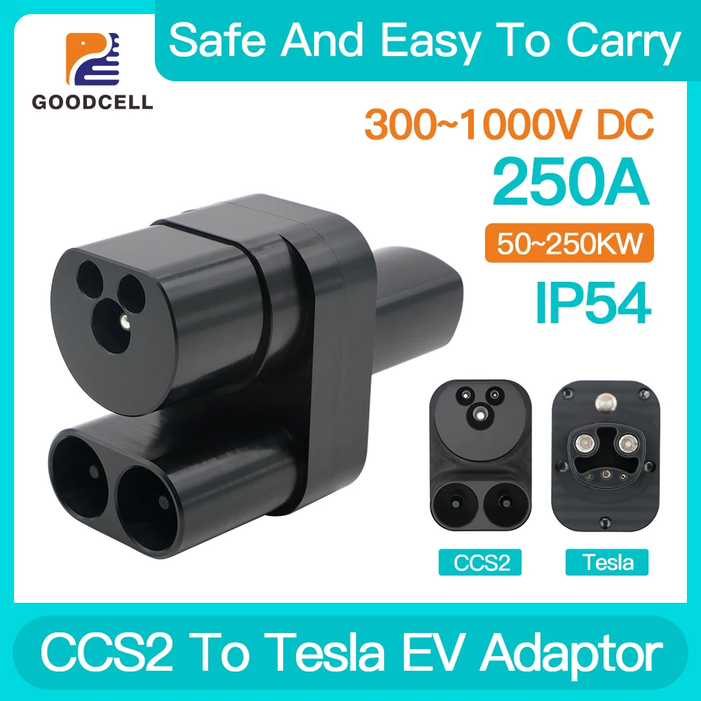 GOODCELL CCS2 to Tesla Adapter Convertor 250Amper 1000V 250KW for Model 3/X/Y/S CCS COMBO 2 EV Charging Converter Adaptor