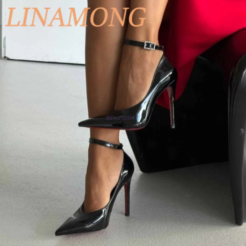 وأشار مشبك أسود أحذية عالية الكعب عصرية وبسيطة سوداء براءات الاختراع والجلود مزاجه الحفلات والولائم حذا فردي للسيدات #3