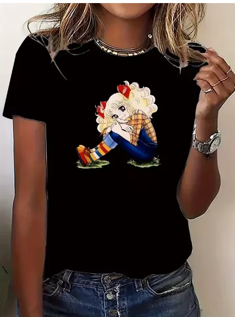 

Manches Courtes Et Col Rond, Lavable En Machine, Parfait Pour Toutes Les SaisonsT-shirt De Sport Imprimé Personnage