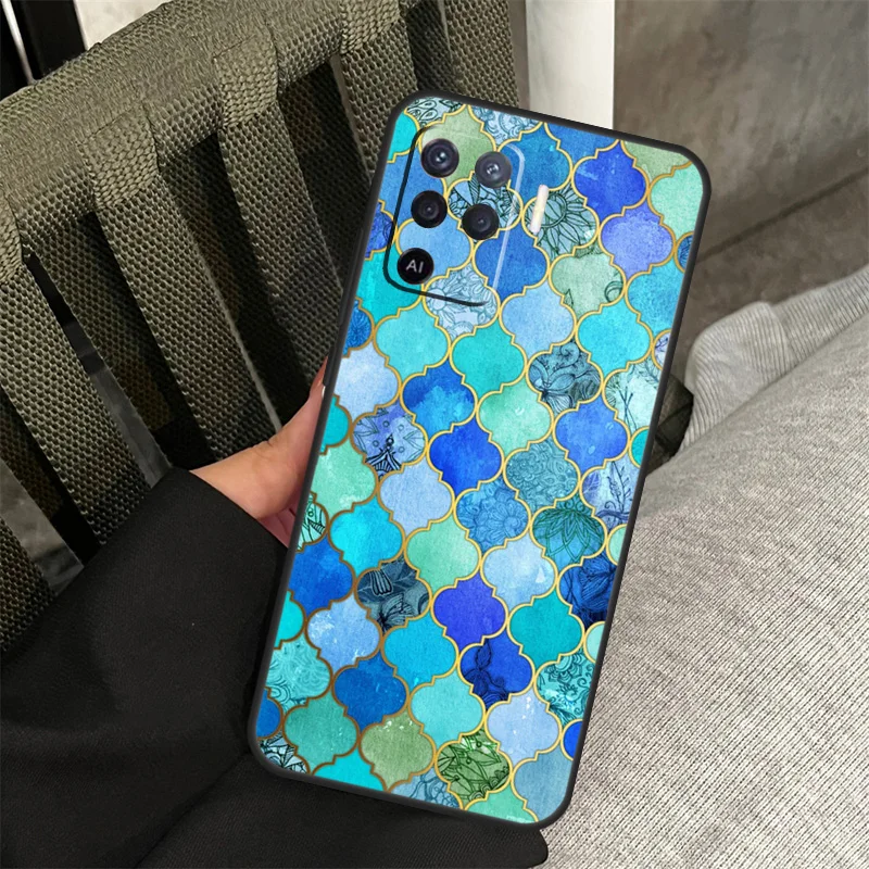 Turquoise Stone Flora Peacock Case For Oppo A38 A18 A58 A78 A98 A79 A40 A60 A80 A16 A76 A96 A15 A74 A94 A54 A77 A17 Cover