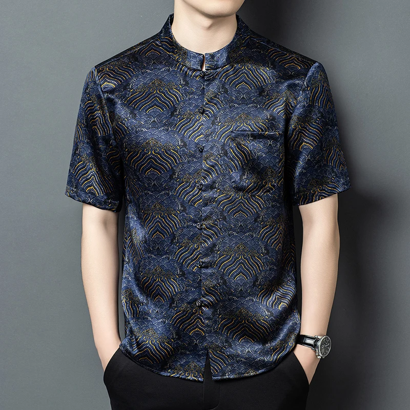 Natural Silk 100% Premium Shirts For Men Frog Button Short Sleeve Summer High-Quality Lightweight Tang Costume Camisas De Hombre