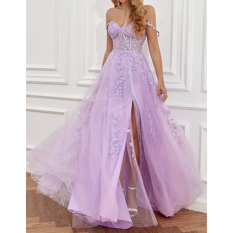 

A Line Women Evening Dresses Spaghetti Straps Side Slit Tulle Prom Party Gowns Formal Vestido De Noche robes de soirée