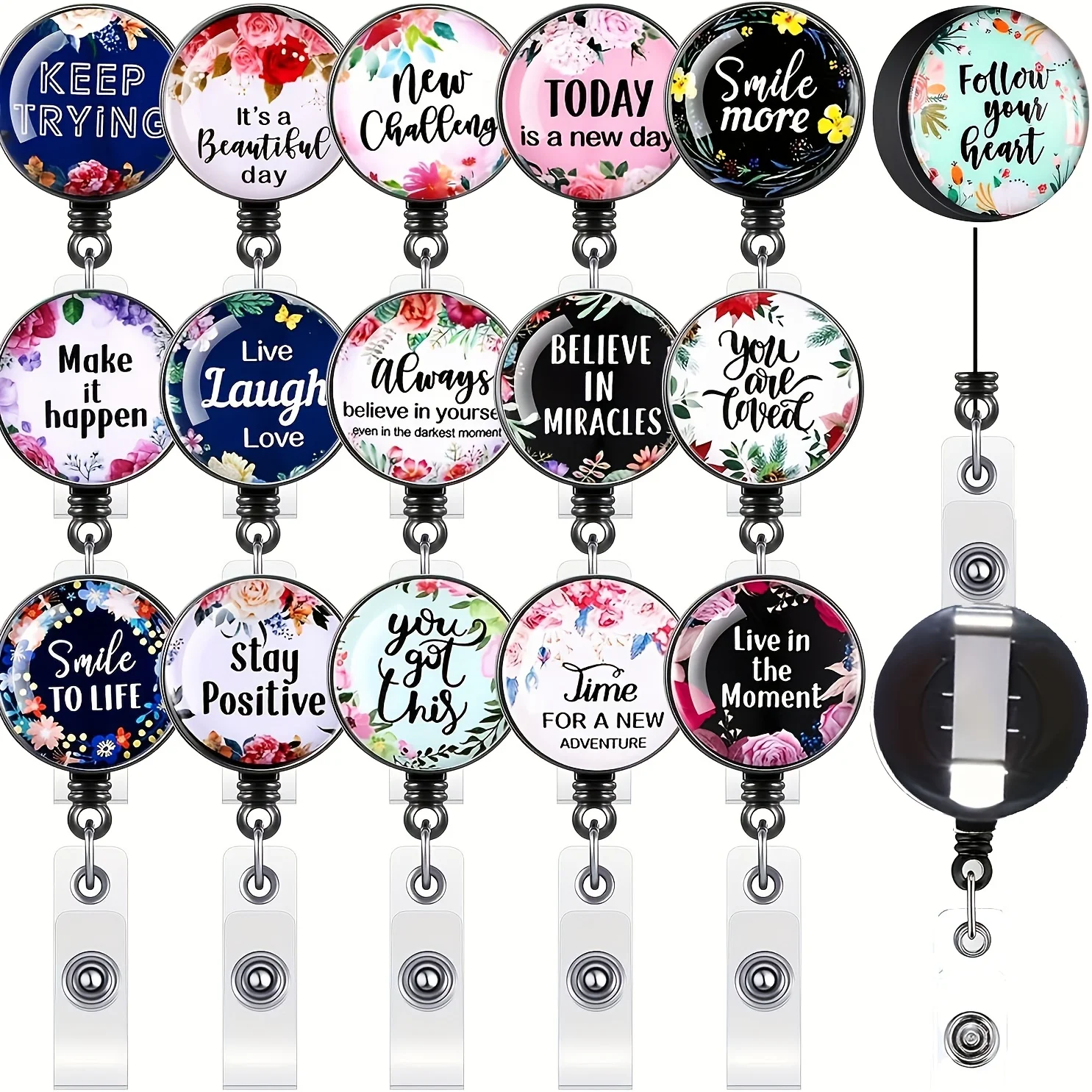 Cute nurse badge reel retractable badge holder with inspirational text for nurse week gifts, christmas thanksgiving gifts