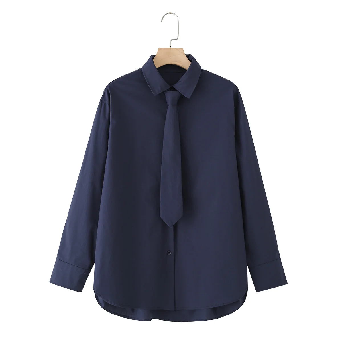

2025 Winter New Women's Casual Fashionable Simple Lapel Long Sleeve Shirt with Tie Accessories Loose and Versatile