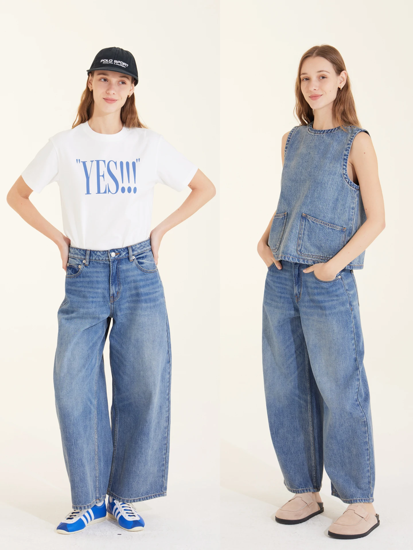 

Retro Waed Loose Fit mid Waist Arc Straight Cut Nine Inch Light Blue Jeans Cotton Straight Leg Jeans for Women Casual Wear