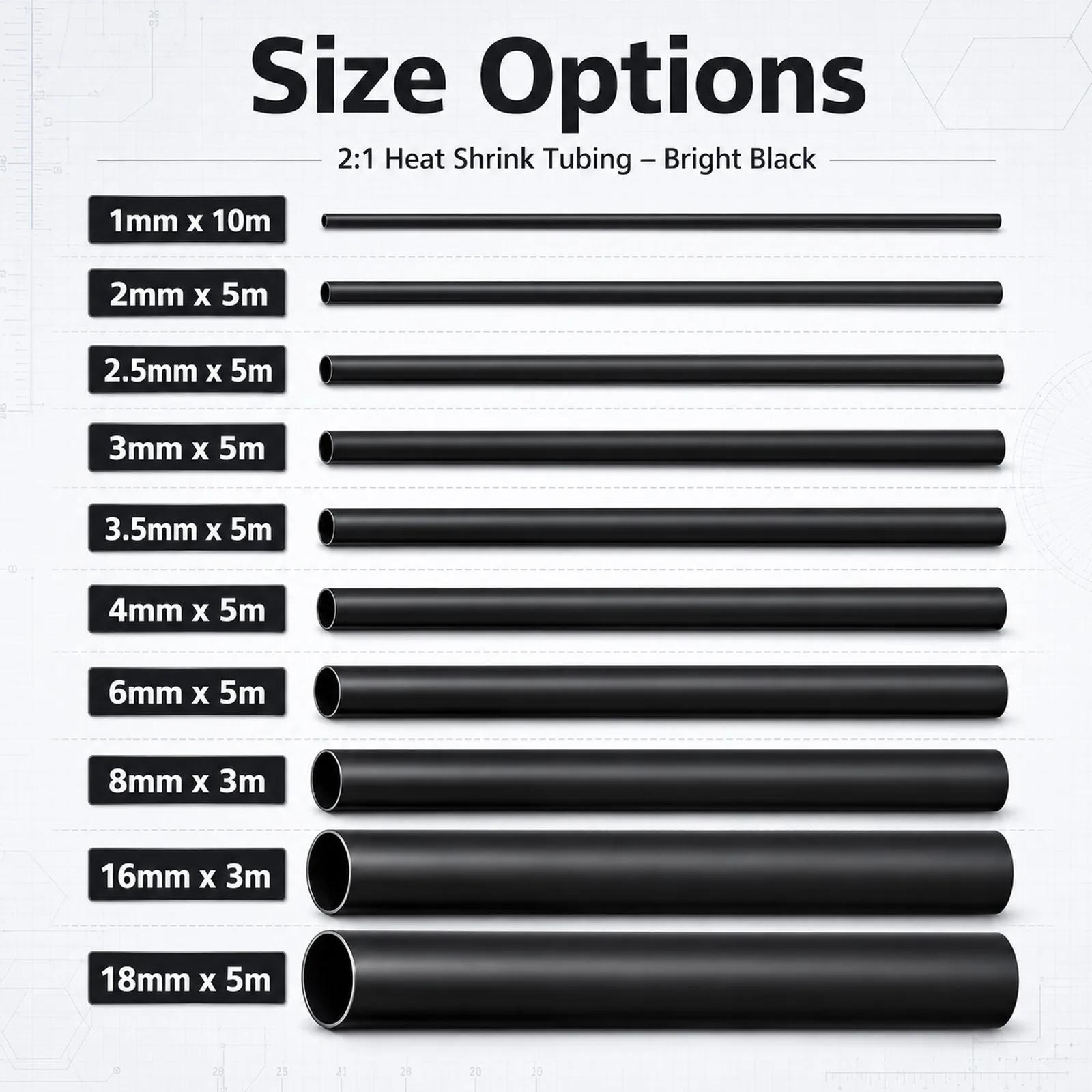3-10M Black 2:1 Heat Shrink Tubing 1-18mm, Electrical Wire Cable Repair Insulation Sleeve, DIY Electronics Shrink Wrap