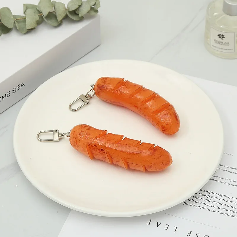 New simulation sausage key chain creative hot dog student bag car key food model pendant ornaments Women jewelry gift llaveros