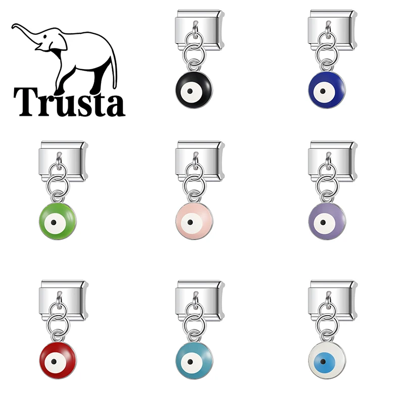 Trusta 2024 New Fashion Colorful Eye Charms Italian Links 9mm Stainless Steel Bracelet for Women DIY Jewelry Wholesale N133