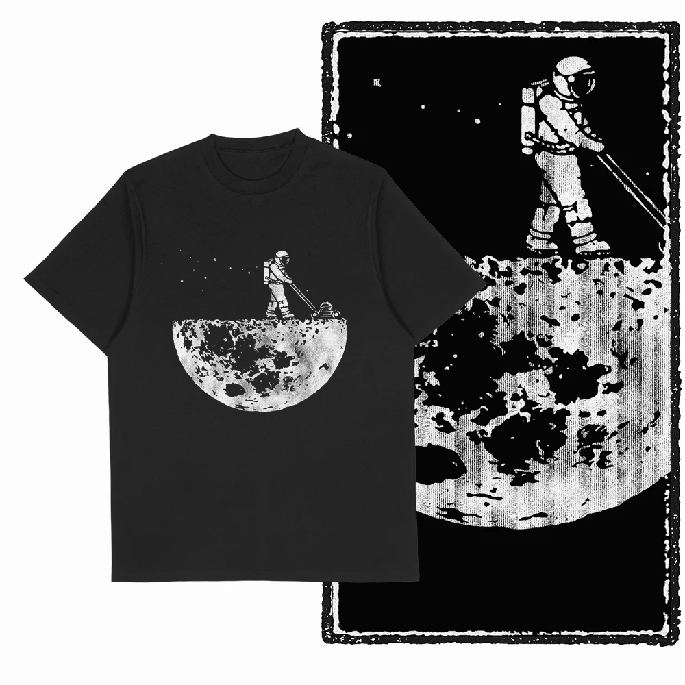 Coolmind SA 100% Cotton Spaceman Astronaut Graphic T Shirt for Men Cool Moon Print Big Size Vintage BLACK Men's Novelty Tee Shir
