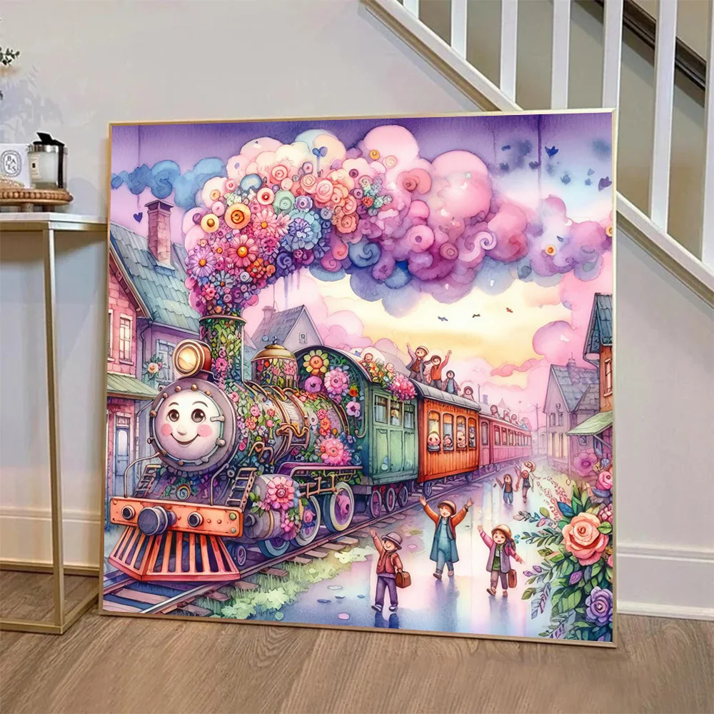 Beautiful Landscape Fantasy Train Passing Through The Town 5D Mosaic Christmas Theme Diamond Paintng Embroidery Cross Stitch