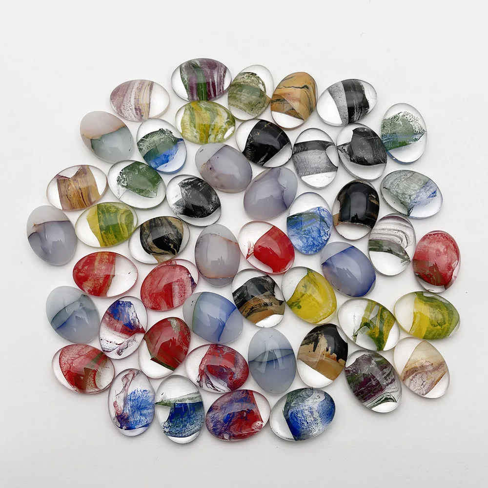 fashion charm new Glazed glass oval cabochon stone bead for jewelry making 13X18MM 50Pc mixed diy Ring charm accessories no hole