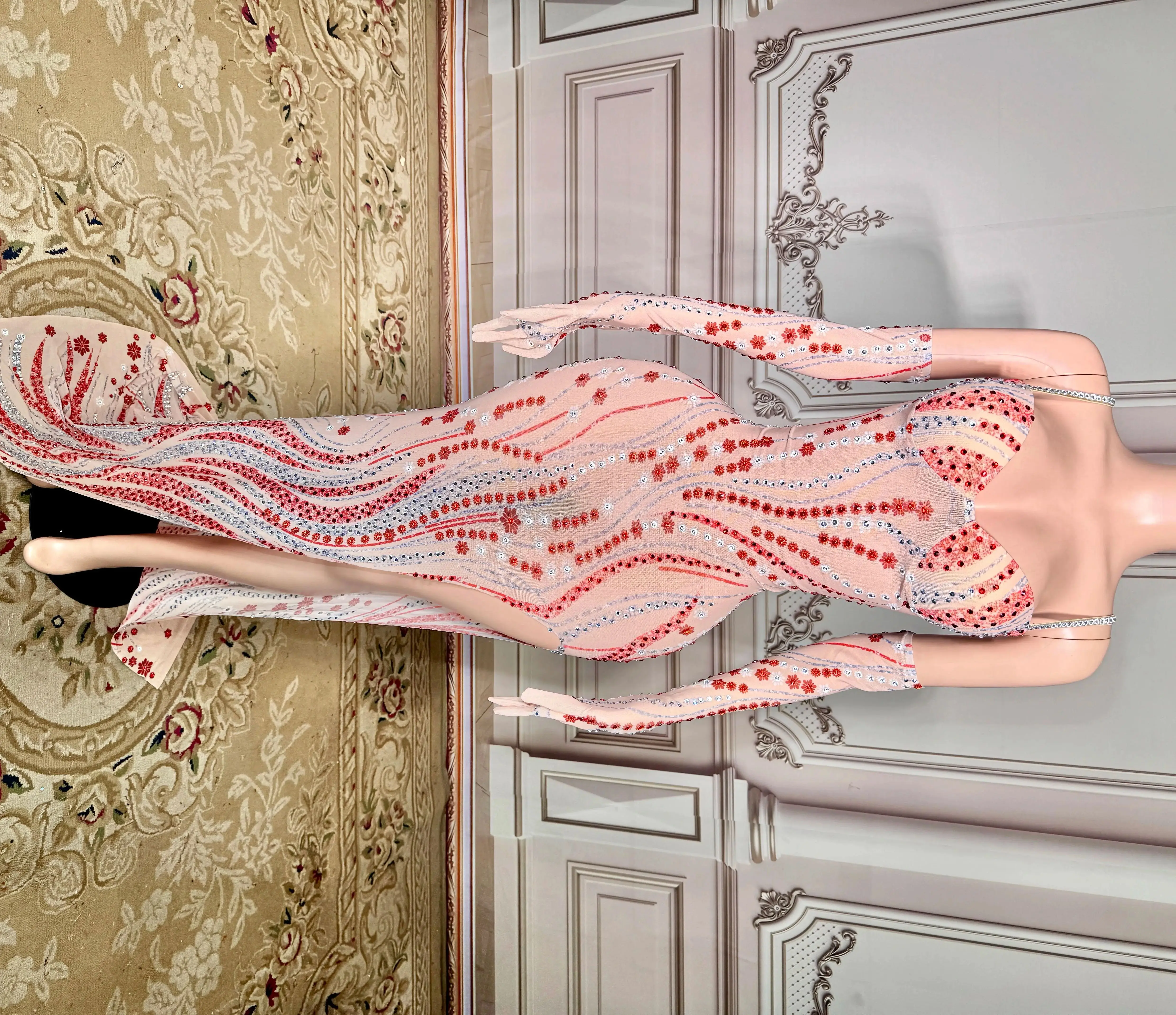 

High Grade Evening Party Dress Sparkly Rhinestones Off-Shoulder Ball Gown Big Train Crystal Stage Costume Outfit