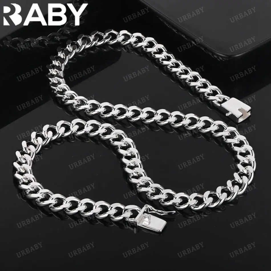

URBABY 925 Sterling Silver 50-60cm 10mm Chain Necklace For Women Men Charm Trend Birthday Gifts Fashion Party