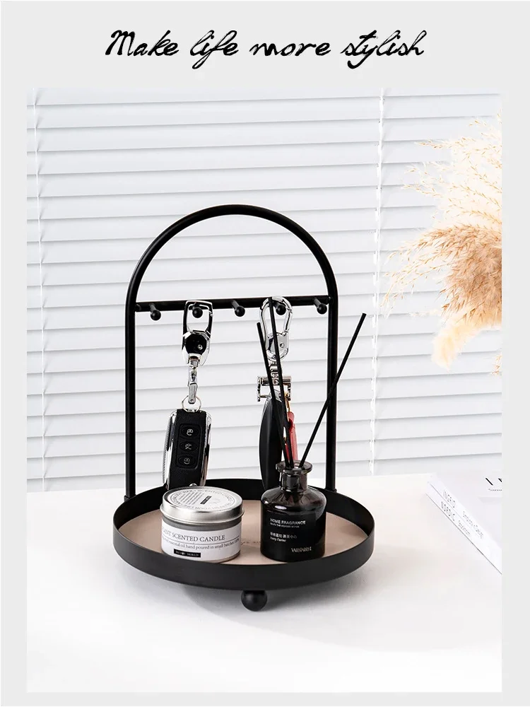 Key Holder Wall Mount Metal, Adjustable Multi Layer Key Organizer with Hooks, Modern Key Storage Rack, Desktop Jewelry Organizer