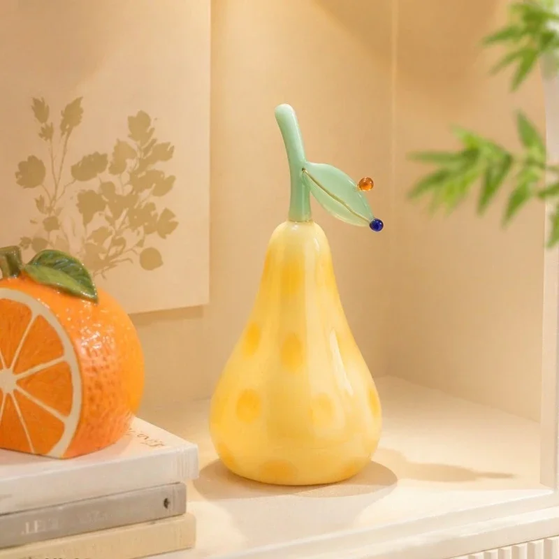 Cute Fruit Shaped Glass Ornament Healing Style Mini Craft Home Desktop Decoration