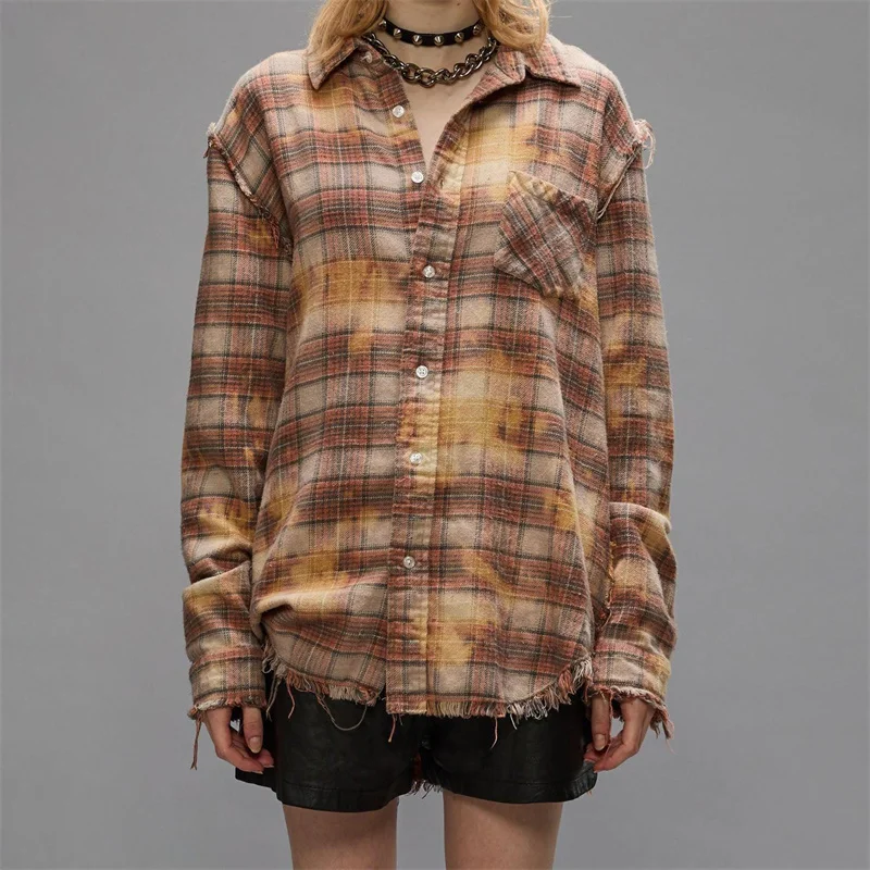 

Women's shirt 2024 Autumn New Fashion Checkered Printed Pure Cotton Long sleeved Top Casual versatile loose Women's blouse y2k