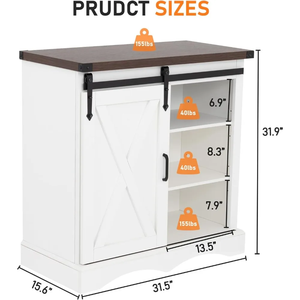 Кофейный Шкаф 32 дюйма H для фермерского дома с хранилищем, утолщенный кухонный буфет с фотостойкой/раздвижная дверь сарая