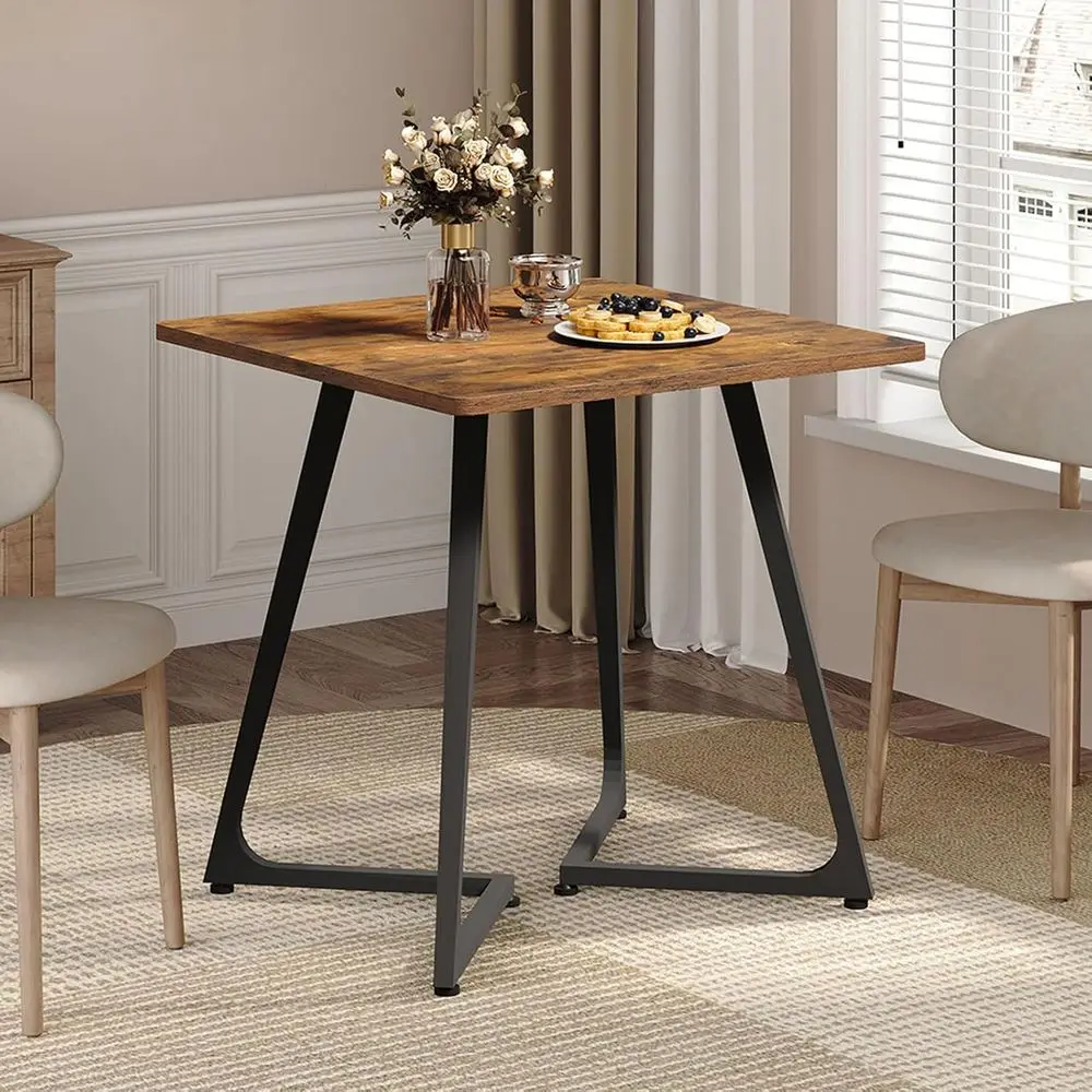 

Компактный квадратный обеденный стол на 2 персоны с ножками из дерева в деревенском стиле (коричневый и черный) для небольших помещений