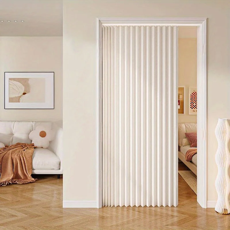Upgraded Foldable Door Curtain, Heavy Duty Thick Fabric Room Divider, Living Room Kitchen, Hooks Included