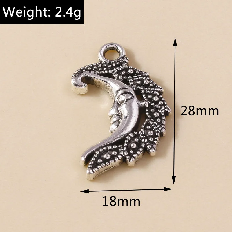 Leslie 10 Stück Gold-Silberfarbene Metall-Anhänger mit griechischen Sonnen- und Mondmotiven, Legierungs-Charms für DIY-Schmuckherstellung, Halsketten, Armbänder, handgemachtes Kunsthandwerk – Detail 9