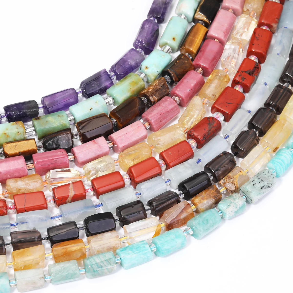 Natürliche Zylinder Stein Perle Bunte Weiße Jaspis Quarz Rohr Charms Perlen Für Schmuck Machen Diy Armbänder Halskette – Detail 2