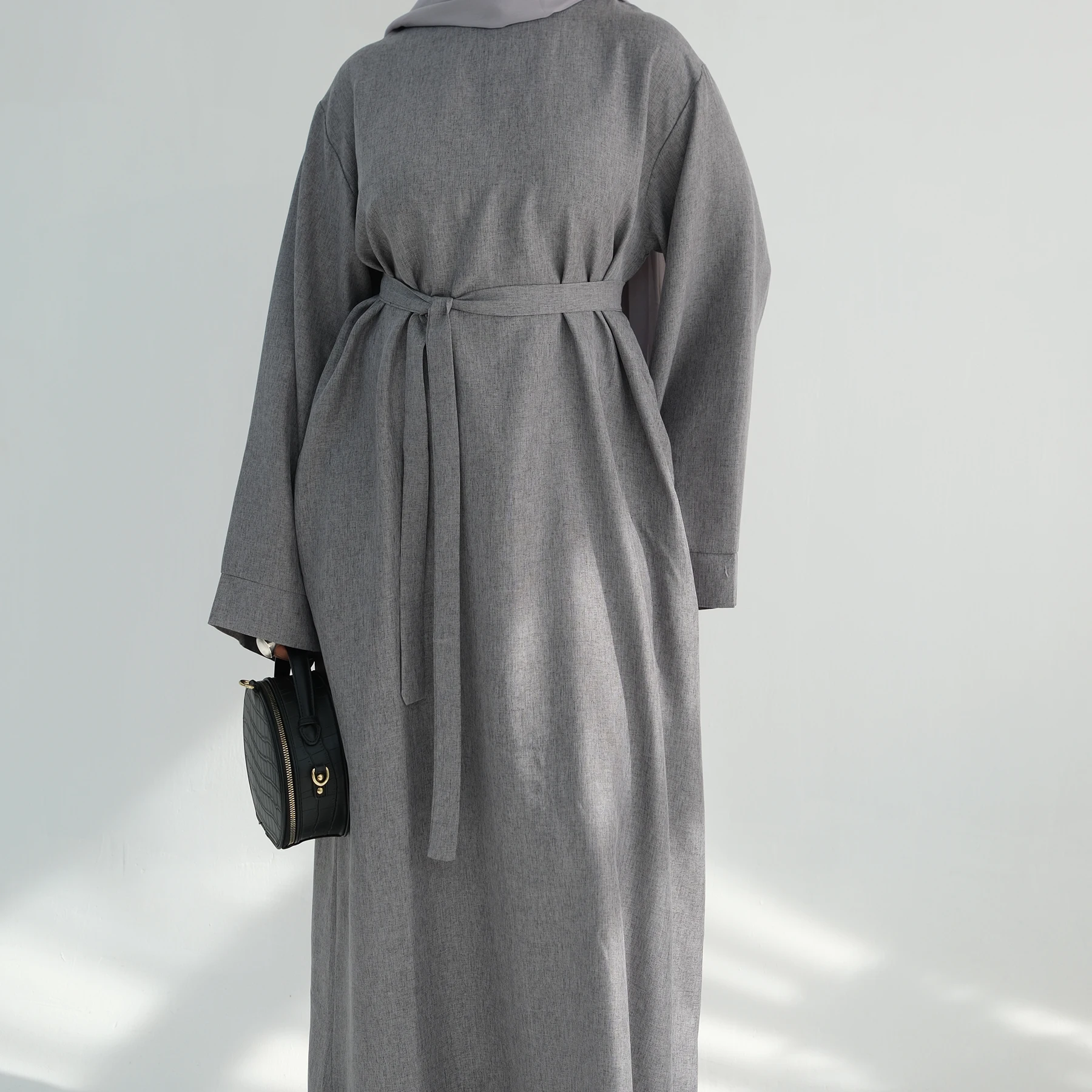 

Женское мусульманское платье-абайя свободного кроя с эффектом льна, на молнии сзади, с боковыми карманами. Исламская одежда из Дубая: хиджабы и платья для Рамадана и Ид