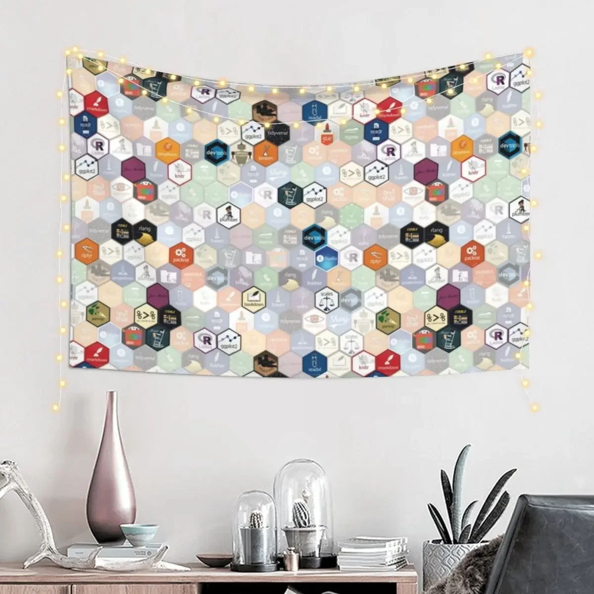 R hex fabric (small hexes) Tapestry Wallpaper Bedroom Deco Tapestry