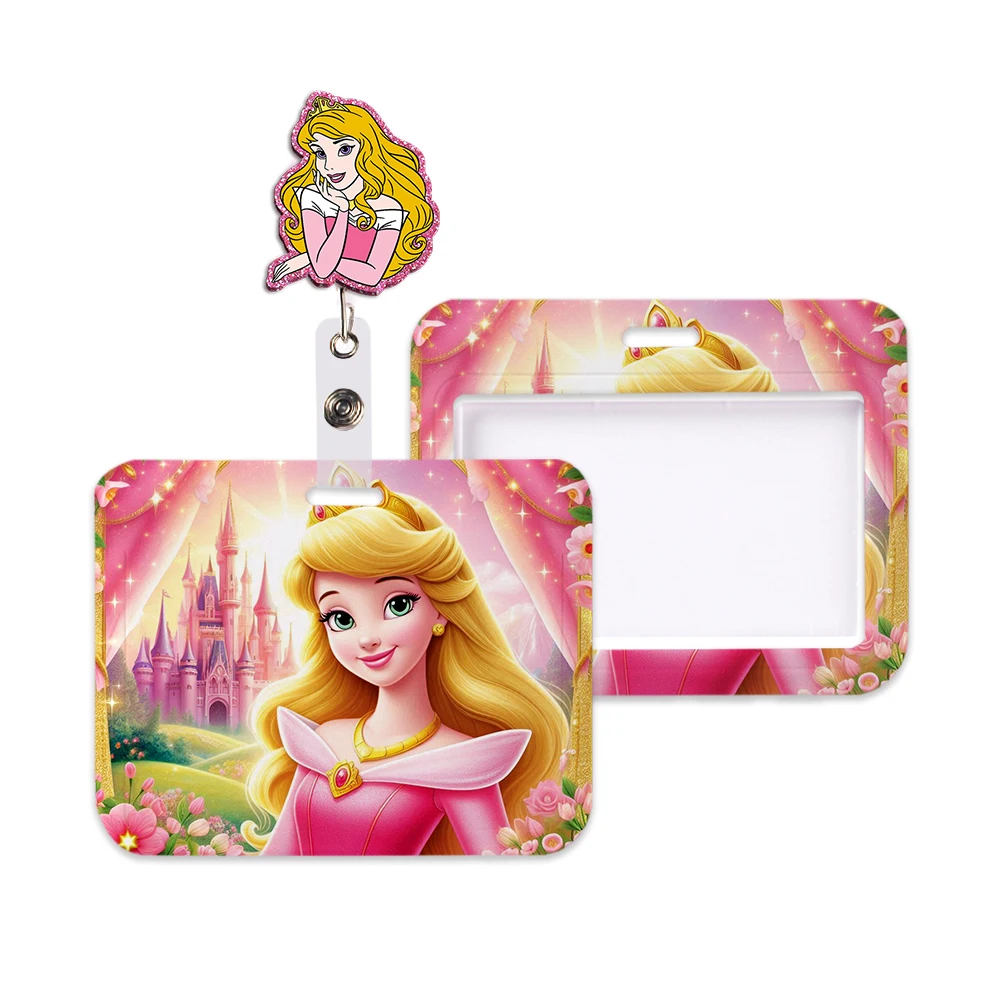

Hot Sale Aurora Princess Sleeping Beauty Card Holders Sorority Reel Clip Work Card Bus Access Women Card Holder Lanyards