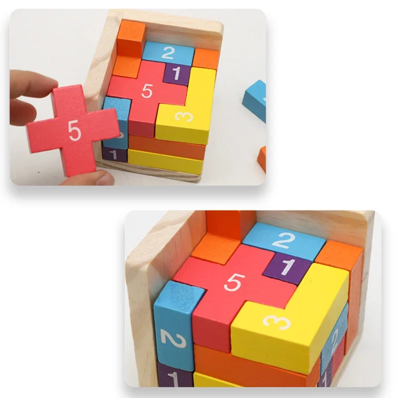 Colorful Wooden Blocks Puzzles,Classic Luban Lock Cube 3D Puzzle Toys, Intellectual Game for children and adults