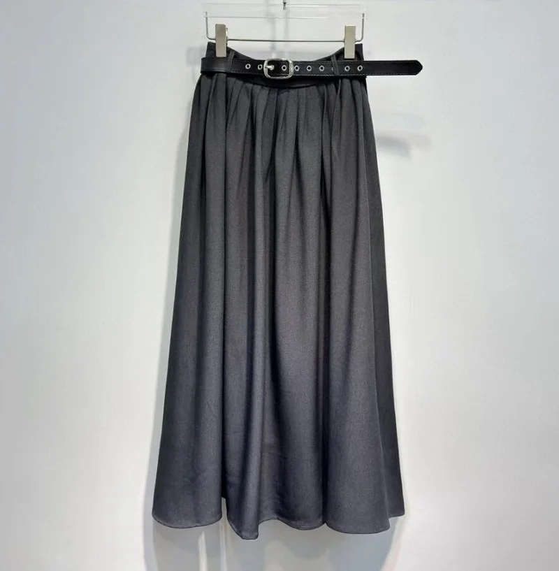 Alta qualidade novas saias longas 2025 outono designer moda feminina cinto deco cintura alta longo maxi festa preto cinza saia roupas