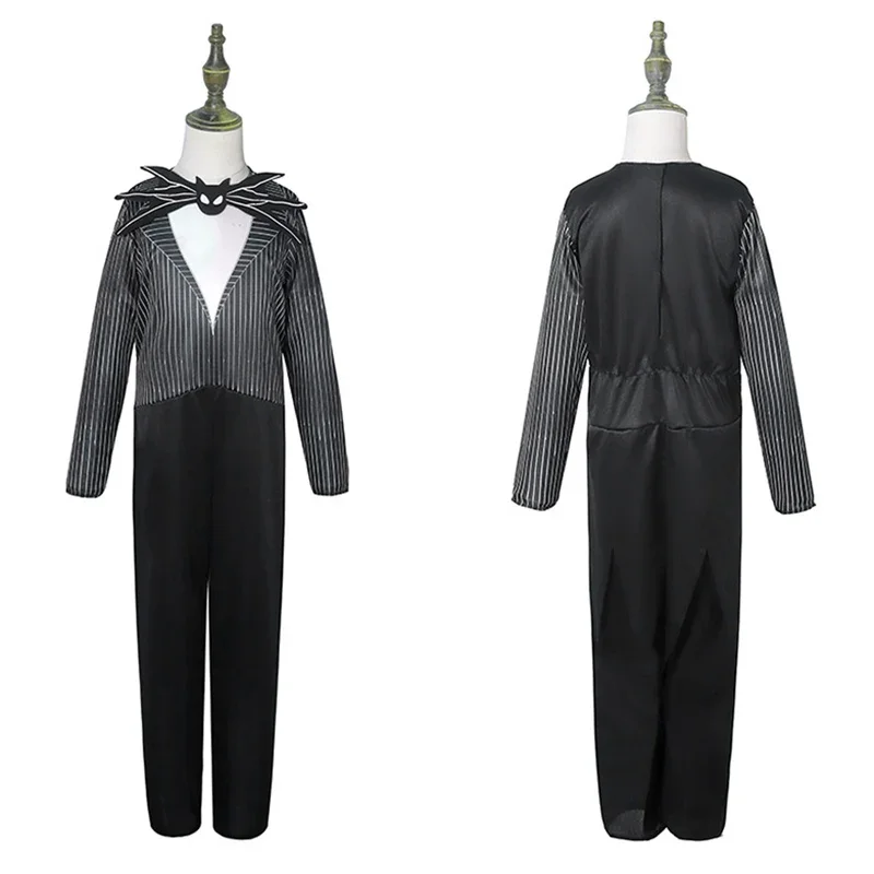 Il pesadelo prima di Natale Jack Costume Cosplay Bambini Jack Skellington Costume Tuta e maschera Vestito Abiti di Halloween Ragazzi