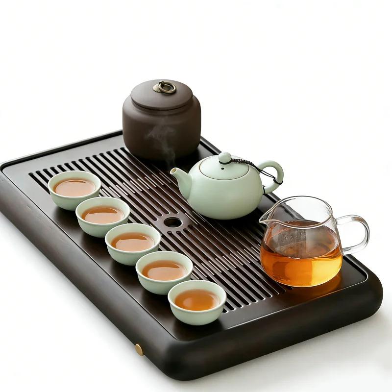 

1 Piece Bamboo Tea Table Household Portable Detachable Kung Fu Bamboo Tea Tray Drain Tray Storage Dry Wet Dual Use Easy To Clean